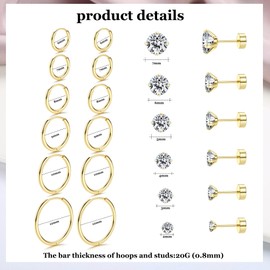 Sanfenly 20G Flat Back Cartilage Earrings Hoop Stud Helix Earrings 14K Gold Plated Mini Small Hoop Earrings Flatback Stud Earrings