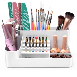 ANRUI Nail Drill Machine & Bits Storage Box, Plastic Nail desk organizer of 28 Holes Nail Drill Bits Holder, Professional Nail Drill Grinding Bit Holder Box for Manicure tools - White