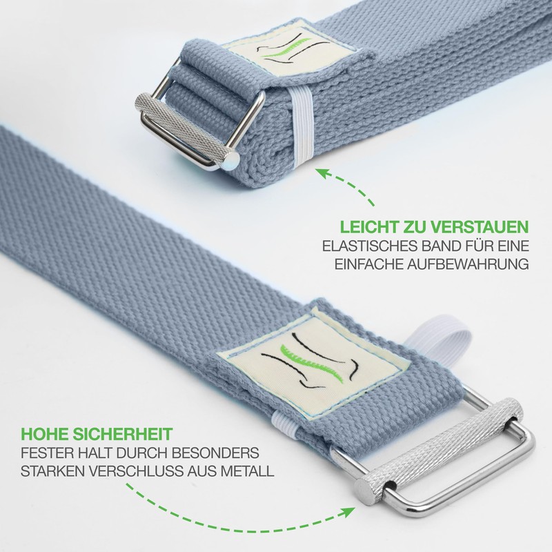 BACKLAXX ® Cotton Yoga Strap (Blue) - Sustainable Yoga Accessory