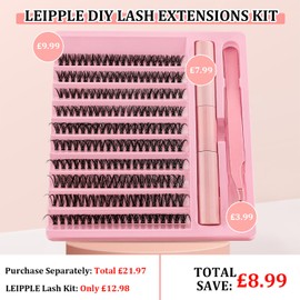 Eyelash Extensions Set, 200 Cluster Lashes, Lash Extension Set with Eyelash Glue and Seal, D Curl Eyelash Extension Set, Wispy Fluffy Individual Eyelashes (40D KIT)