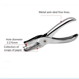 Paper Punch 1 Hole SUPERTOOL Drilling Paper Punch Pliers Metal Single Round Hand Held Paper Puncher for DIY Craft Paper Notbook (3mm 1/8")