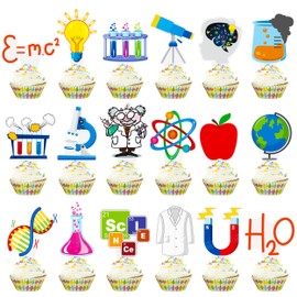 48Pcs Science Cupcake Toppers Science Birthday Party Decorations Chemistry Laboratory Theme Party Cupcake Picks Decorations for Chemistry Theme Birthday Party Science Baby Shower Supplies