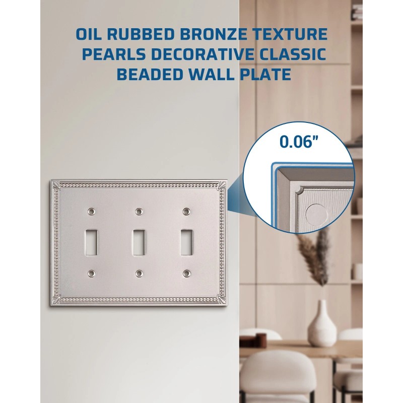 DEWENWILS Sunken Pearls Decorative Wall Plate Switch Triple Toggle, 2