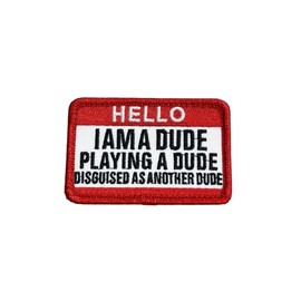 DoLife Attached USA Made Just A Dude Hook and Loop Patch, Funny Meme Embroidered Patches, Tactical Military Morale Patch with Hook Fastener Backing, Cute Applique Accessories for Backpacks