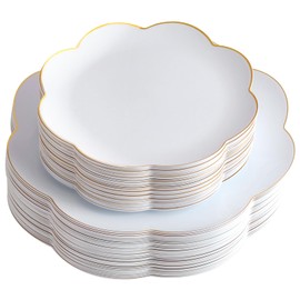 supernal 60pcs White and Gold Plastic Plates Heavy Duty Elegant Scalloped Disposable Plates Includes: 30 Gold Dinner Plate and Dessert Plate Perfect for Birthday Wedding Graduation Decorations 2025
