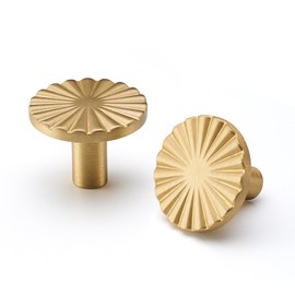 SNBTLA Solid Brass Cabinet Knobs 10 Pack – Brushed Gold Drawer Pulls for Kitchen, Closet, Dresser & Bathroom, Decorative Round Hardware for Furniture & Cabinets with Screws Included