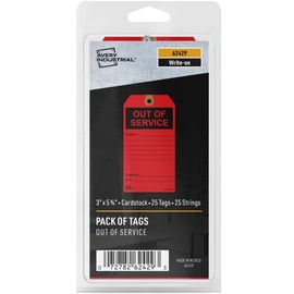 Avery Pack of Tags, Out of Service Maintenance Tags with Strings – 25 pack 5.75" x 3” Red Manila Tags (62429)