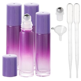 SESENSE Essential Oil Roller Bottles, 10ml Thick Glass Perfume Roller Bottles with Funnel Opener and Dropper Colored Glass Empty Bottles with Stainless Steel Roller Balls (Purple, 4 Pack)