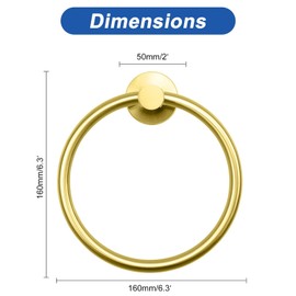 ieron Round Towel Hanger, Multifunctional Hook, Bath Ring Hand Towel Holder SUS304 Stainless Steel Wall Mount Bathroom Hardware-Gold