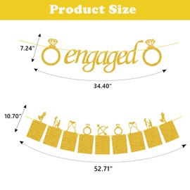 Engagement Wedding Decoration, Gold Engagement Banner and Photo Banner with Romantic Memories, Photo Frame for Engagement, Wedding, Anniversary, Valentine's Day Party Supplies