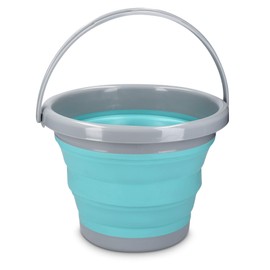 Navaris Collapsible Bucket with Handle - 1.3 Gallon (5L) Portable Pail for Camping, Beach, Gardening, Fishing, Water, Washing - Size M, Teal Blue