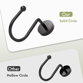 AmazerBath Shower Curtain Hooks, Shower Curtain Rings, Heavy Duty Modern Decorative Black Shower Curtain Hooks Rust Proof Smooth Glide Shower Hooks for Shower Curtain Liner Shower Rod Hook, 12Pcs