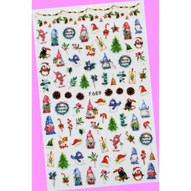 Year Snowman Penguin Snowflake Santa Reindeer Nail Stickers F689 for Nails Design Nail Art Stickers Decals Supplies Manicure Tips Sticker Colorful for Nail Decorations