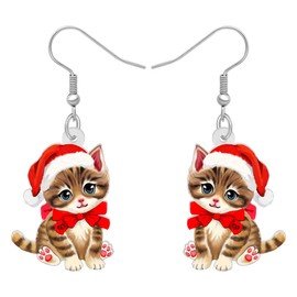 DALANE Acrylic Christmas Gifts Hat Cat Earrings Dangle Drop Cute Garland Kitten Pets Jewellery for Women Girls Kids Cat Lovers, Acrylic, No Gemstone
