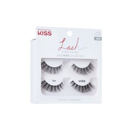 KISS Lash Couture Faux Mink False Eyelashes Double Pack, Knot-Free Lash Band, Reusable, Contact Lens Friendly, Easy To Apply, Ultrafine, Tapered, Synthetic Fake Lashes, Style Soir, 2 Pairs White