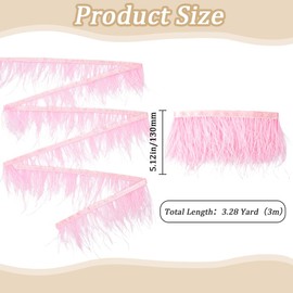 GORGECRAFT 3 m Ostrich Feather Trim Fringe Craft 13 cm Feathers with Satin Ribbon Ornament Accessories for DIY Dress Sewing Clothing Accessories Costumes Decoration Pink
