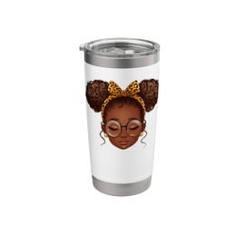 Messy Bun Leopard Headband Afro Girl Black History Month Stainless Steel Insulated Tumbler