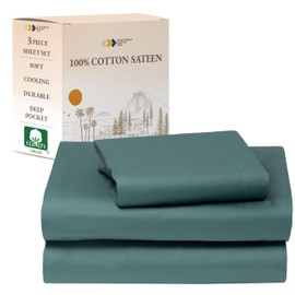 California Design Den Natural 100% Cotton Bed Sheets Twin Size Set - Soft Sateen Twin Sheets with Deep Pockets, Breathable, Cooling and Durable Bedding Set for Dorm Rooms, College - Teal