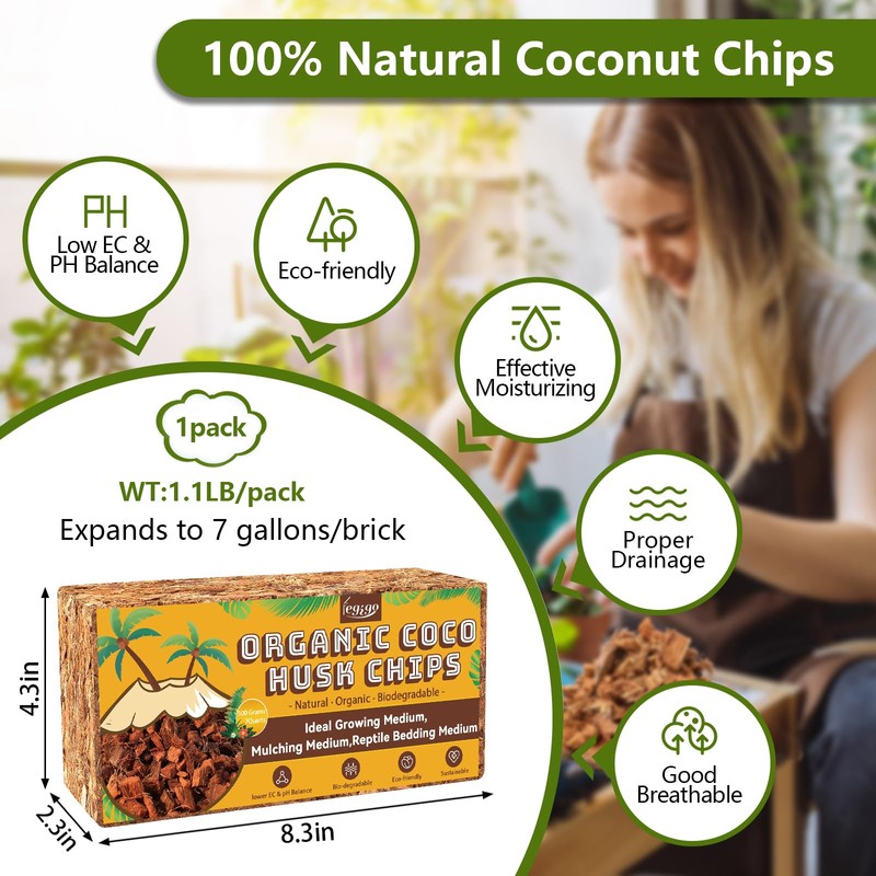 Legigo 1.1 LB Coco Husk Chips for Plants- 100% Organic