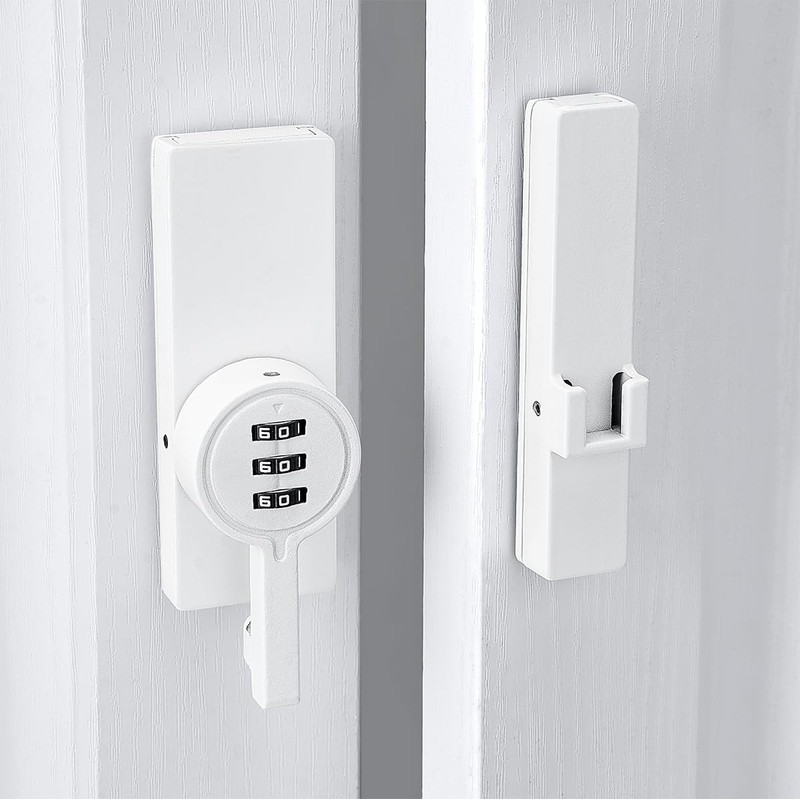 INIRET White 180 Degree Black Barn Door Lock,Mechanical Password Lock,3