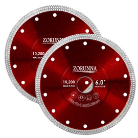 ZORUNNA 2Pcs Diamond Saw Blades, 6" Tile Grinder Cutter Blade, Chip-Free Dry and Wet Cutting for Porcelain Ceramic Granite Marble.
