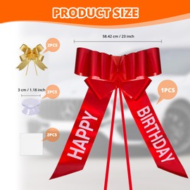 CYZBL New Car Bow, Weatherproof Elegant Car Bow, Gift Bow, Gift Wrapping, Car Ribbon Bow, Car Birthday Giant Large Red Bow (with Words)