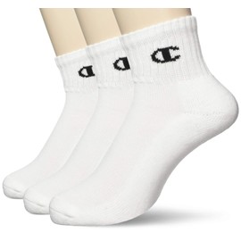 Champion CMSCR203 Men's Short Socks (3 Pairs), One Point Logo, Quarter Length Socks, 3P, white