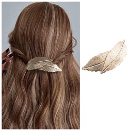 Enautoabs French Metal Hair Clip, Hair Clips, Gold Large Leaf Hair Clip, Pin, Metal Ponytail Holder, Hair Clips, Minimalist Hair Clip, Decorative Hair Accessories (Gold Leaf B)