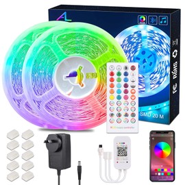 20M Bluetooth Led Strips Light Music Sync ALED LIGHT 2X10M Flexible Color Changing RGB 5050 12V 360 LEDs Rope Light Strips Kit with IR Remote&App Control Non-Waterproof for Party,Home,DIY Decoration