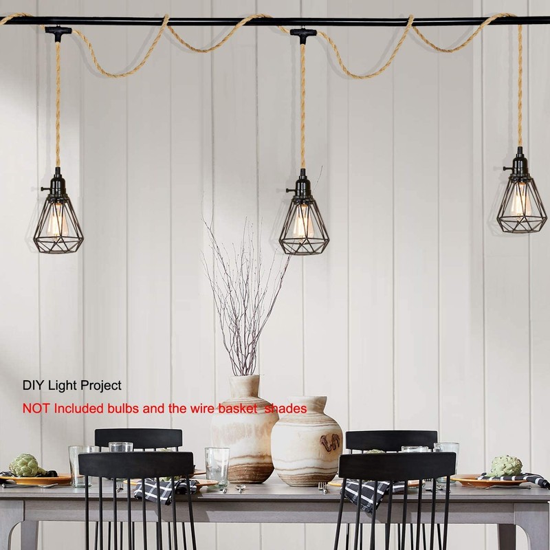 ALAISLYC 3 Plug-in Pendant Lights Kit - Hemp Rope Cord