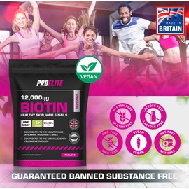 Biotin Hair Growth Supplement 12,000mcg - 60 Vegan High Strength Biotin Tablets - Hair and Nails Vitamins for Women & Men - Supports Hair, Skin & Nail Growth Vitamin B7 Tablets - PROELITE