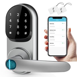 Sifely Keyless Entry Smart Lock - Fingerprint & Keypad Access, Front Door Handle, Silver