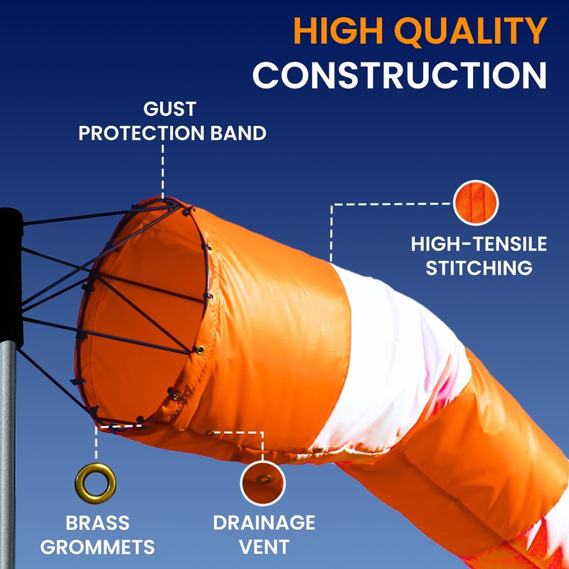 18"x72" Airport Windsock | Heavy Duty, All Weather, Waterproof, UV