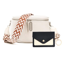 JinDouer Kleine Moderne Umhängetasche Damen mit 3 Fächern, Bauchtasche Echt Leder mit Elegante Breitem Gurt, Crossbody Bag Klein, Münzbörsen für Senden (Weiß)