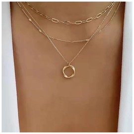 Aneneiceera Vintage Layered Circle Choker Necklace Gold Hollow Circle Pendant Necklace Irregular Circle Necklace Punk Paperclip Chain Necklace Jewelry for Women