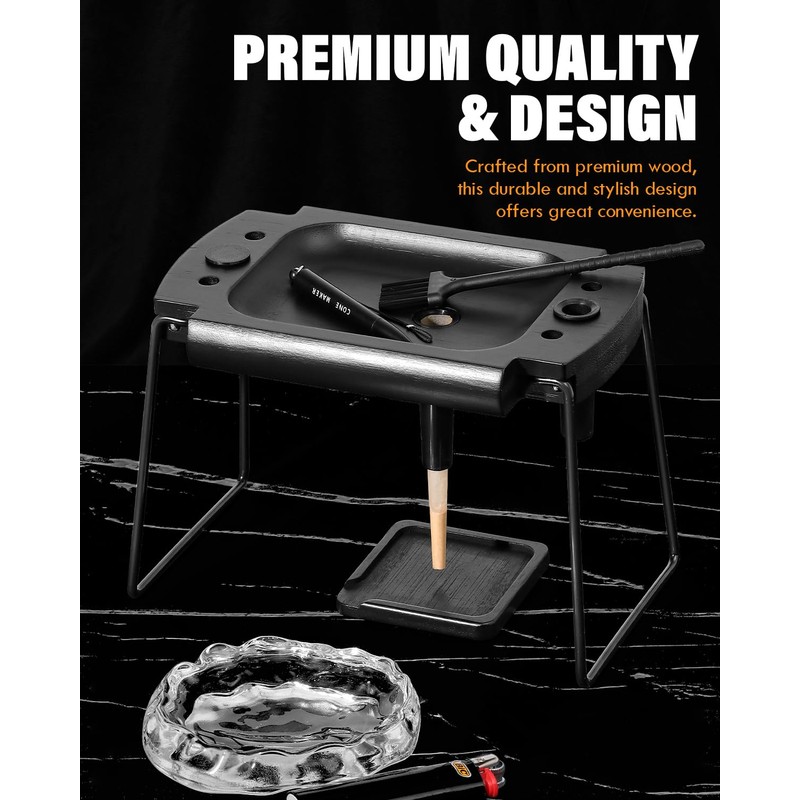 SafeDelux Foldable Wooden Rolling Tray Set with Cone Loader &