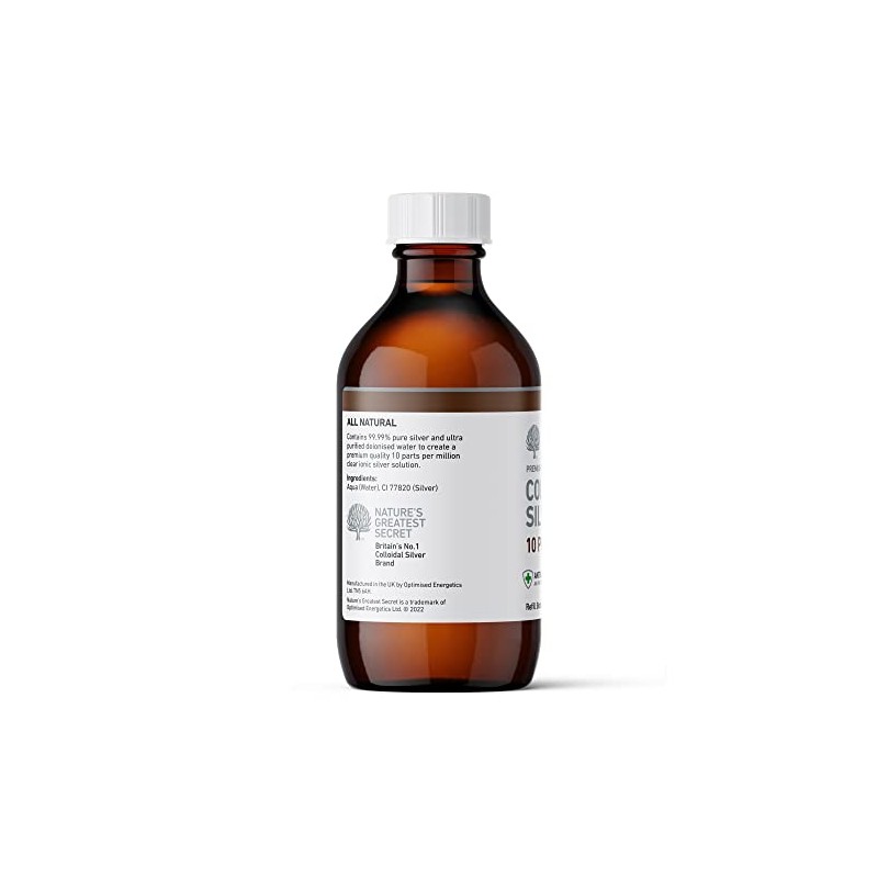 Nature's Greatest Secret Premium Quality Antibacterial 10ppm Colloidal Silver Bottle