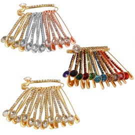 VAMA FASHIONS Multicolor Rhinestone Safety pin Brooch for Clothes Sweater Shirt Pants Dresses Scarf Skirt Saree Dupatta Hat Hijab Clips Jeans Pins Set of 36 Pcs