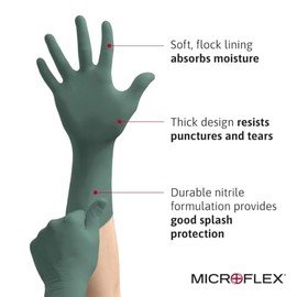 Ansell MICROFLEX Dura Flock DFK-608 Guantes de nitrilo gruesos de 11 mil para automoción, mercado de accesorios, maquinaria, mediano, verde (caja de 5