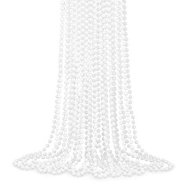 12 PCS White Bead Necklaces, 33" White Mardi Gras Beads, Christmas Beads Necklaces, 4th of July Beads Necklaces, Parade Throws Accessories for Christmas Independence Day New Year Party Favors