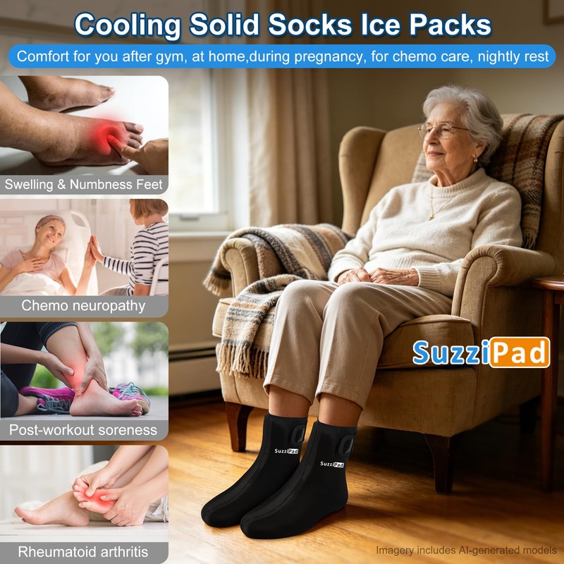 SuzziPad Cold Therapy Socks, Adjustable Ankle Ice Pack Wrap for
