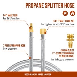 Manguera de propano de conexión rápida de 1/4 pulgadas para RV a parrilla, con adaptador que conecta un aparato portátil de 1 libra para parrilla Blackstone, Weber Q, Coleman Grill, Buddy Heaters y más, tuerca hembra de 3/8 pulgadas