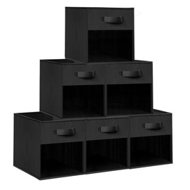 STORAGEIDEAS Storage Bins with Clear Window, 11x11 Storage Cubes, Collapsible Cube Storage Box, Fabric Closet Organizers with Handles for Home, Office, Shelf, Closets, Living Room, Black, 6 Pack