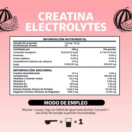 Creatina Monohidratada en Polvo con Electrolitos y Ciclodextrina | Pre Workout - Efervescente | Disuelve rápido -Con Scoop Dosificador - Creatine Monohydrate Pre Entreno - Gym Sandía