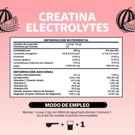 Creatina Monohidratada en Polvo con Electrolitos y Ciclodextrina | Pre Workout - Efervescente | Disuelve rápido -Con Scoop Dosificador - Creatine Monohydrate Pre Entreno - Gym Sandía