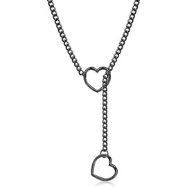 Heart Slip Chain Necklace for Women Punk Gothic Black Cuban Chain Necklace Jewelry Long Lariat Y-Necklace Stainless Steel Adjustable