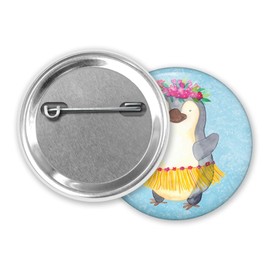 Mr. & Mrs. Panda 50mm Button Pinguin Kokosnuss - Geschenk, Aloha, Urlaub, Anstecknadel, Pinguine, Ferien
