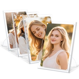 Egofine 5x7 Acrylic Frames Set of 4, Clear Picture Frames with Stand, Magnetic Acrylic Photo Frames for Tabletop Display Horizontally or Vertically
