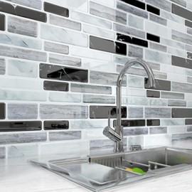 LaCheery White Grey Black Marble Peel and Stick Backsplash for Kitchen, 12"x12" Stick on Backsplash Tiles for Bathroom, 3D Self Adhesive Tile Backsplash for Kitchen Wall Tiles Waterproof Vinyl 4-Sheet