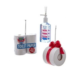 Kurt Adler Hand Sanitizer and Toilet Paper Ornament, Set of 3